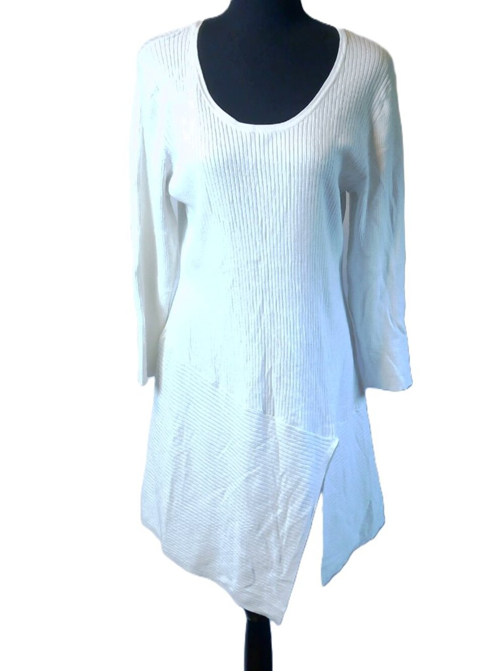New York & Company White Ribbed Knit Asymmetric Tunic Sweater Dress XL